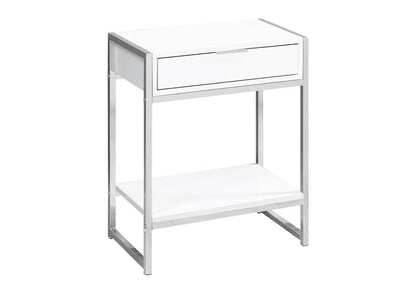 24" Silver And White Wood And Metal End Table With Drawer And Shelf HomeRoots