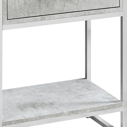 24" Silver And White Wood And Metal End Table With Drawer And Shelf HomeRoots