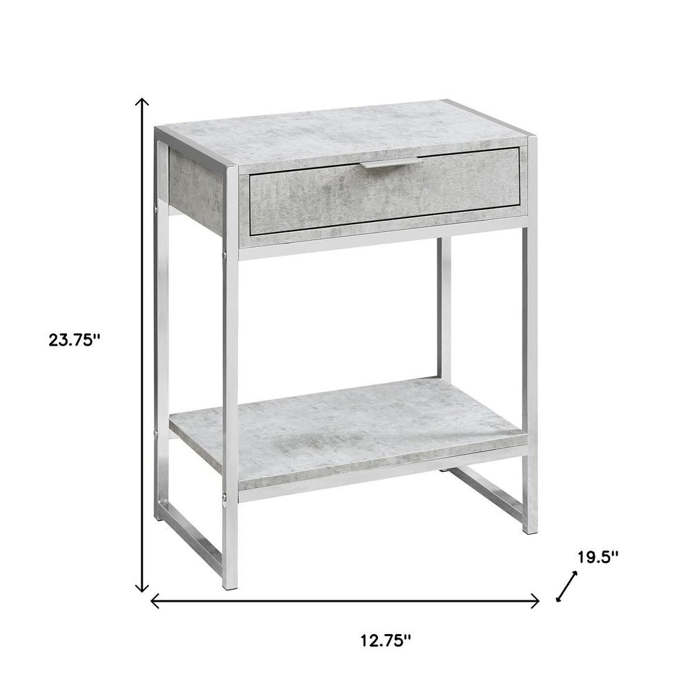 24" Silver And White Wood And Metal End Table With Drawer And Shelf HomeRoots