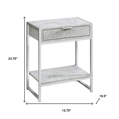 24" Silver And White Wood And Metal End Table With Drawer And Shelf HomeRoots