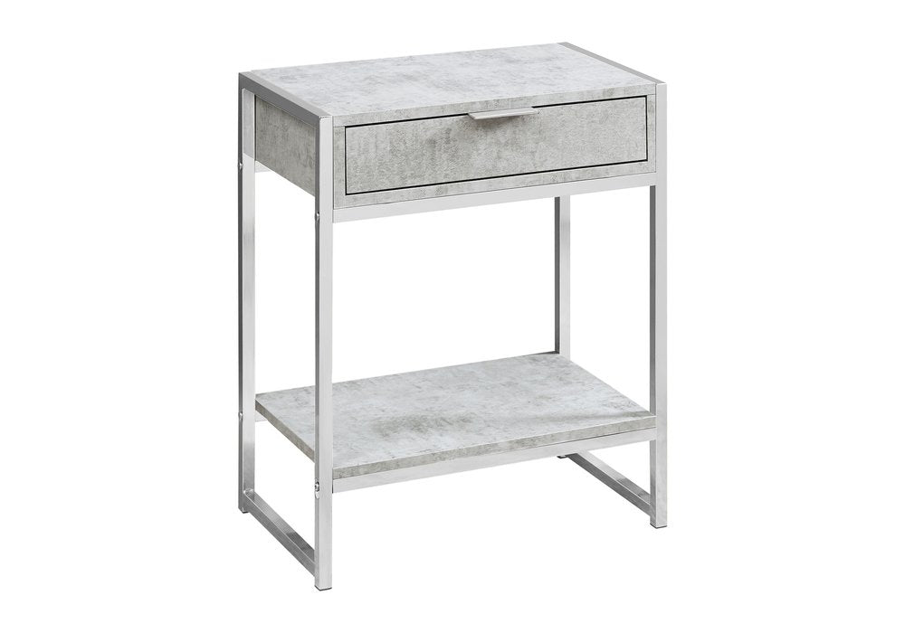 24" Silver And White Wood And Metal End Table With Drawer And Shelf HomeRoots
