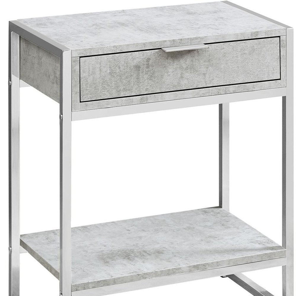 24" Silver And White Wood And Metal End Table With Drawer And Shelf HomeRoots