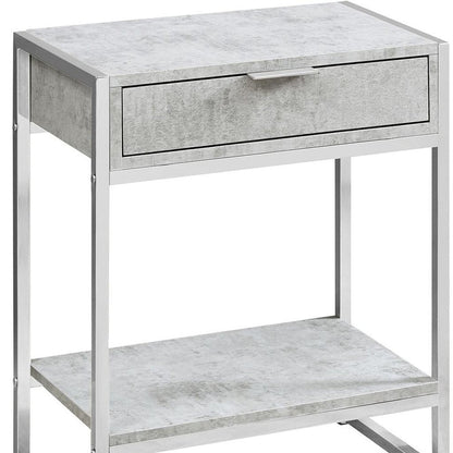24" Silver And White Wood And Metal End Table With Drawer And Shelf HomeRoots