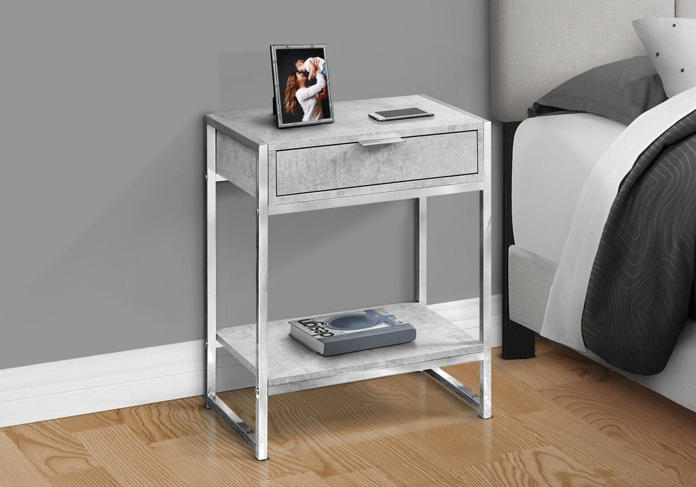 24" Silver And White Wood And Metal End Table With Drawer And Shelf HomeRoots