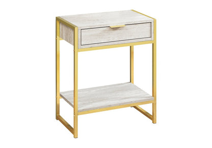 24" Silver And White Wood And Metal End Table With Drawer And Shelf HomeRoots