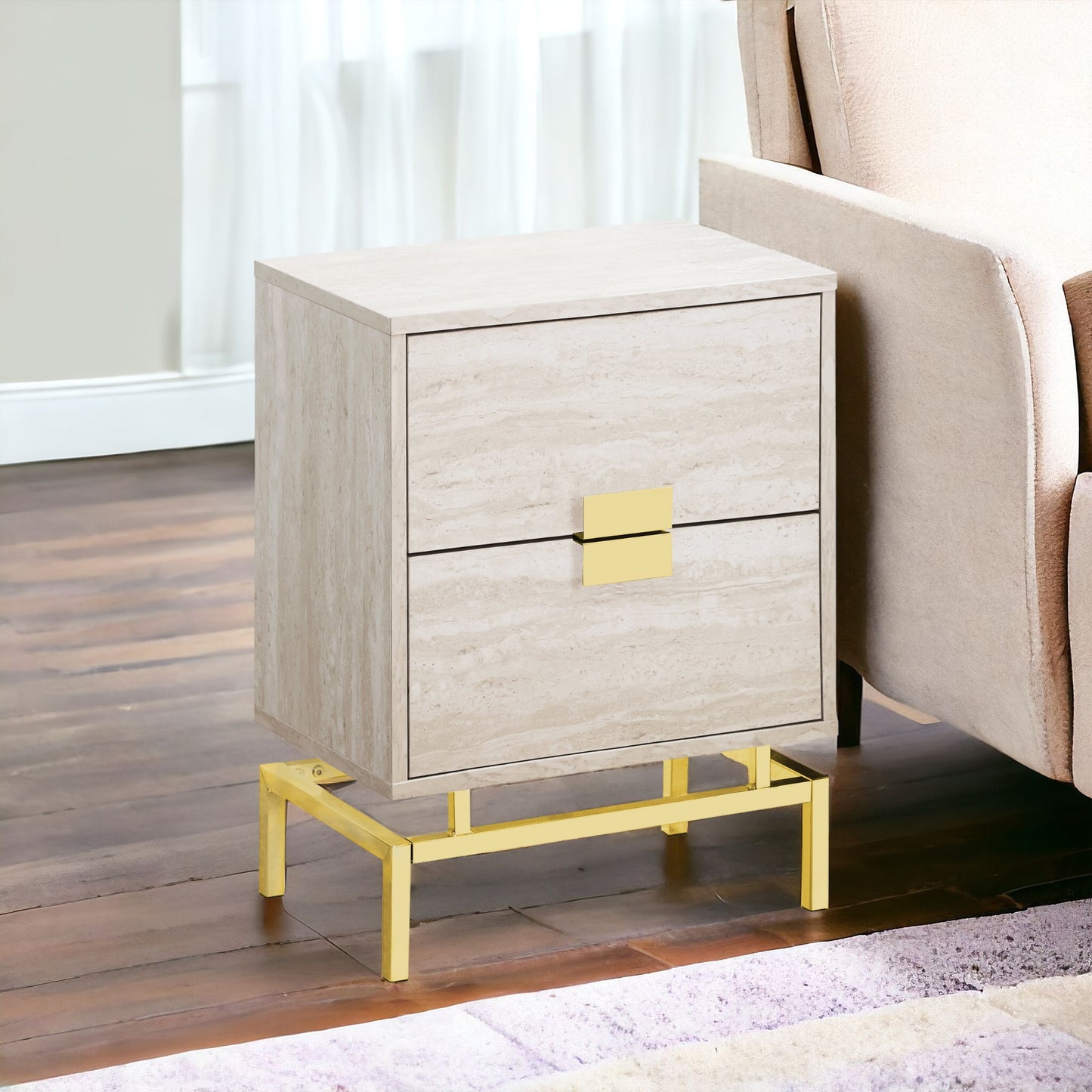 24" Silver And Gray End Table With Two Drawers