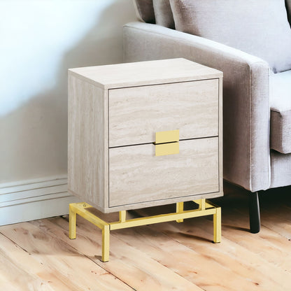 24" Silver And Gray End Table With Two Drawers