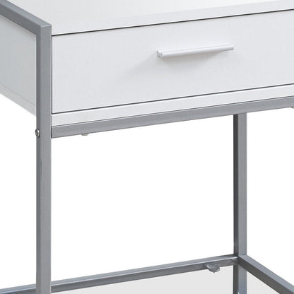 22" White Glass And Metal End Table With Drawer And Shelf HomeRoots