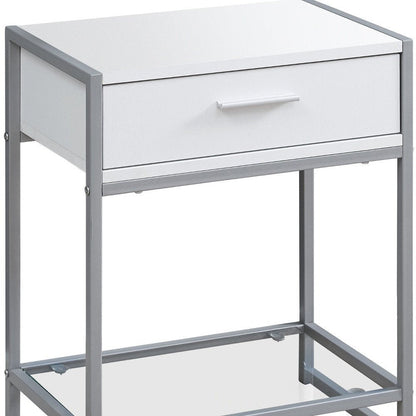 22" White Glass And Metal End Table With Drawer And Shelf HomeRoots