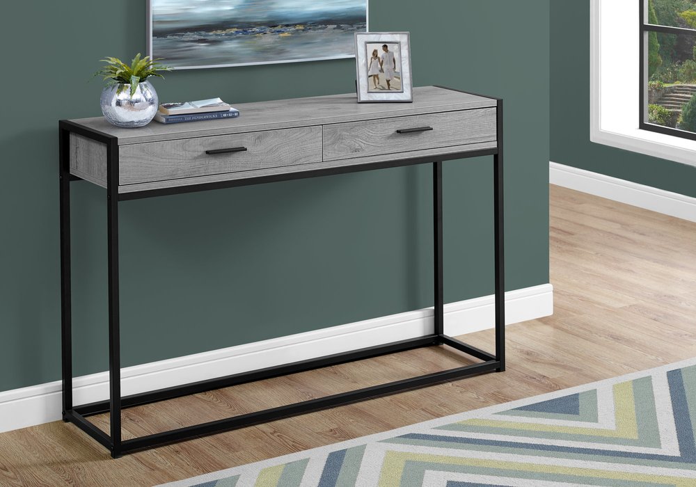 48" Gray and Black Frame Console Table And Drawers HomeRoots