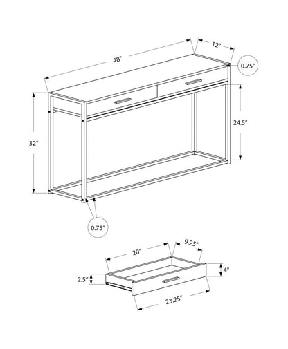48" Gray and Black Frame Console Table And Drawers HomeRoots