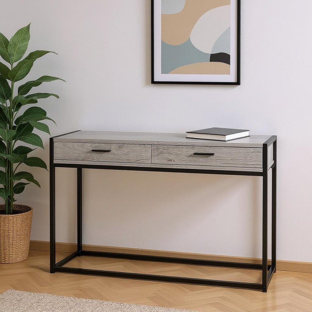 48" Gray and Black Frame Console Table And Drawers HomeRoots