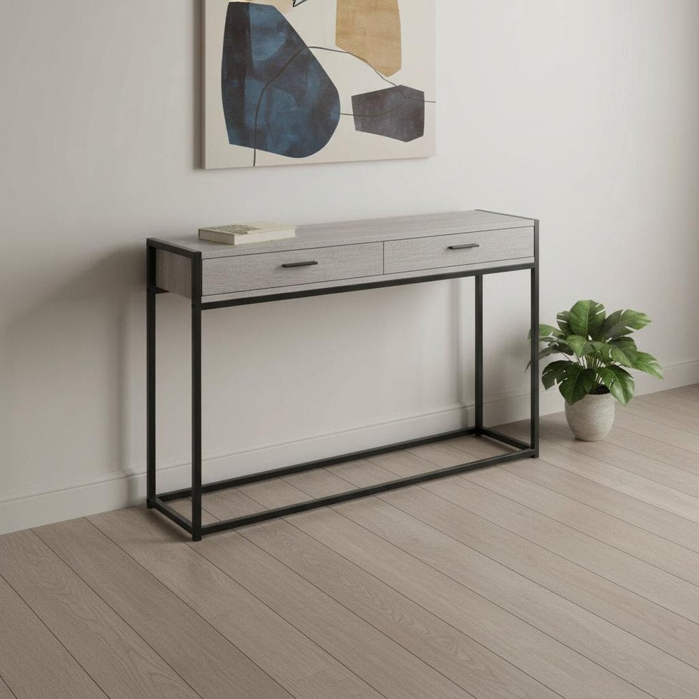 48" Gray and Black Frame Console Table And Drawers HomeRoots