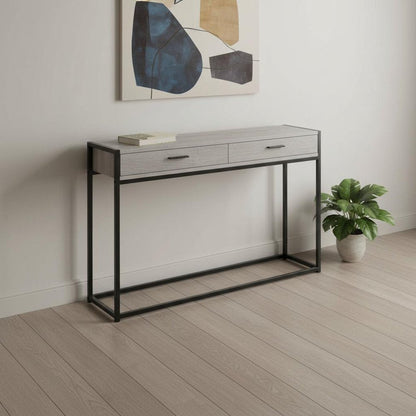 48" Gray and Black Frame Console Table And Drawers HomeRoots