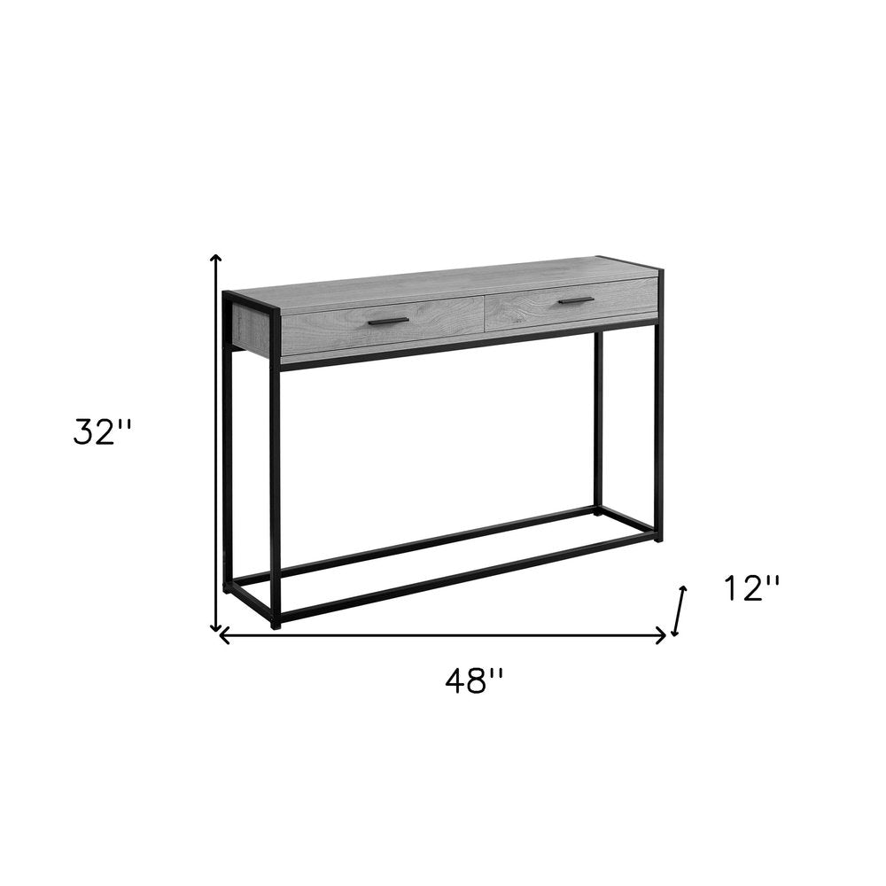 48" Gray and Black Frame Console Table And Drawers HomeRoots