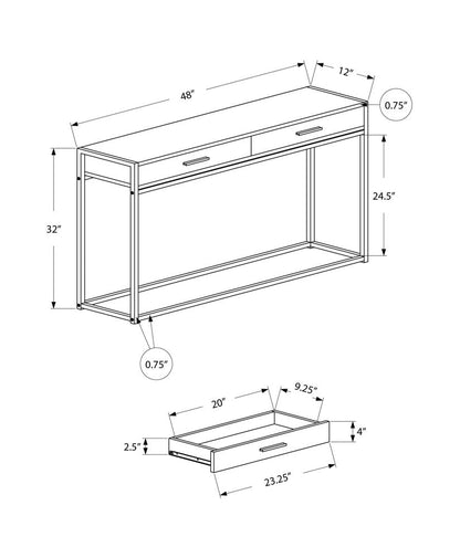 48" Gray and Black Frame Console Table And Drawers HomeRoots