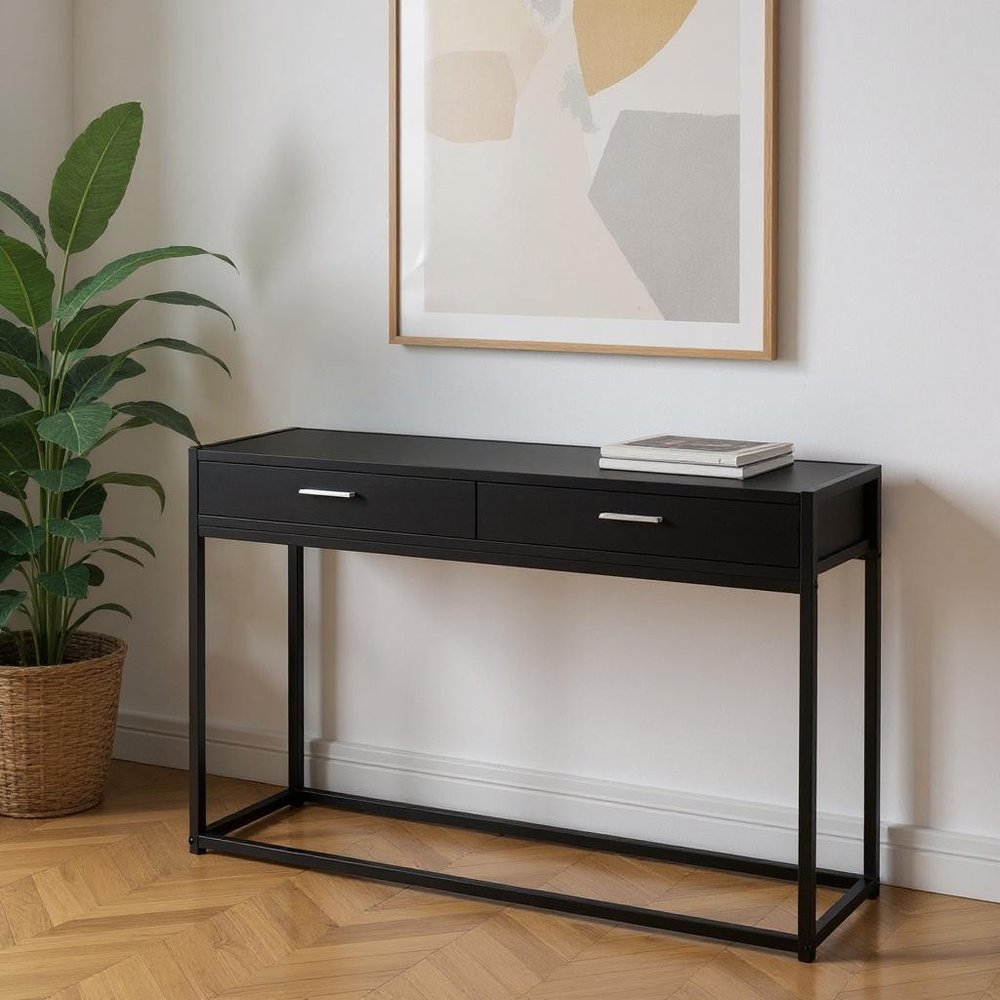 48" Gray and Black Frame Console Table And Drawers HomeRoots