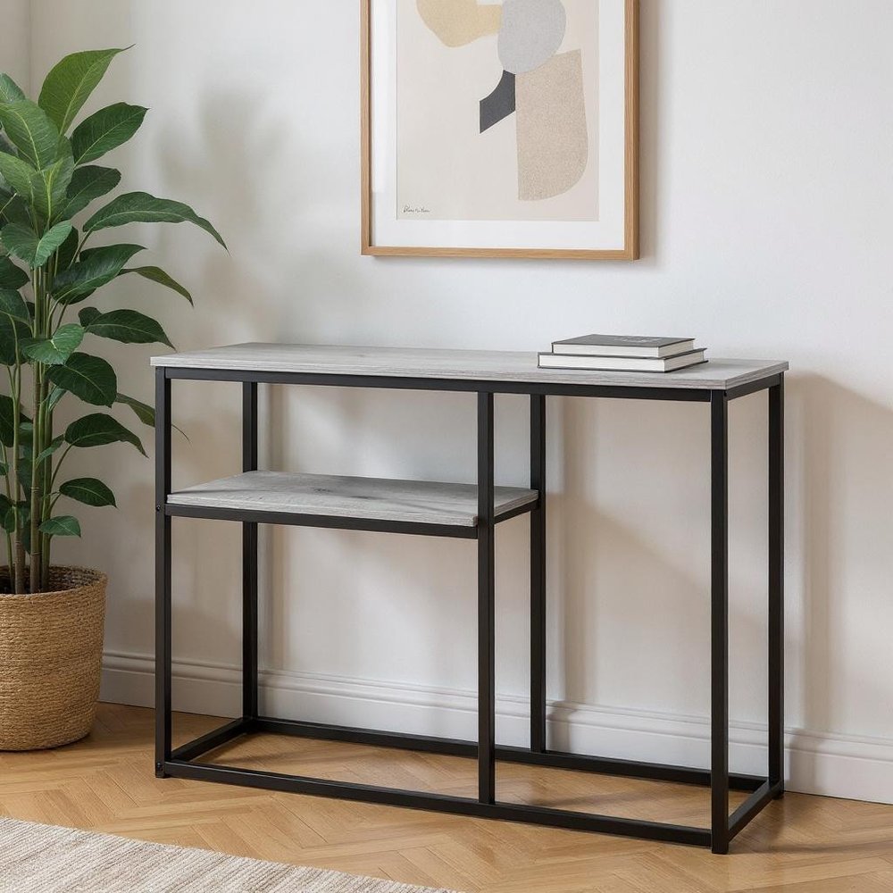 42" Gray And Black Frame Console Table With Storage HomeRoots