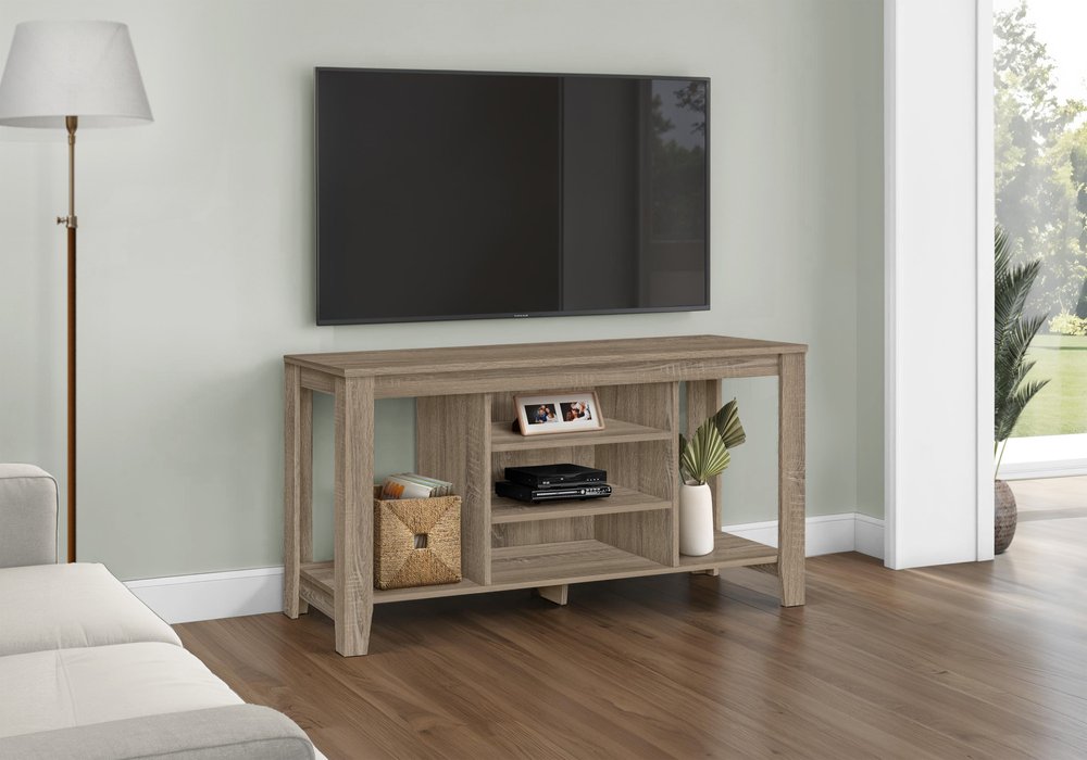 48" Taupe Wood Open Shelving TV Stand HomeRoots