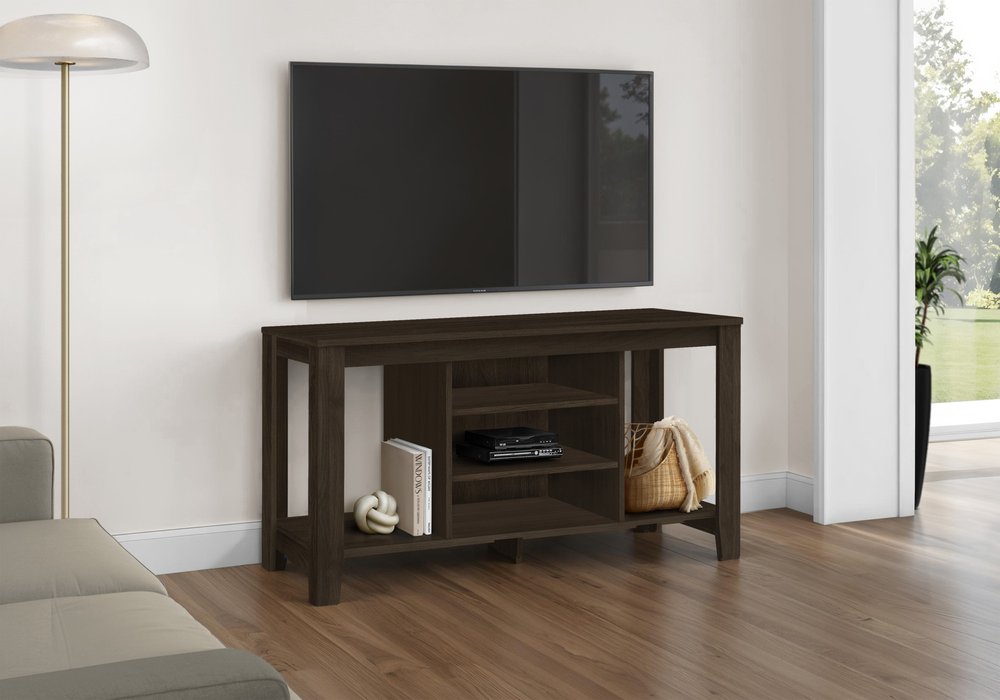 48" Taupe Wood Open Shelving TV Stand HomeRoots