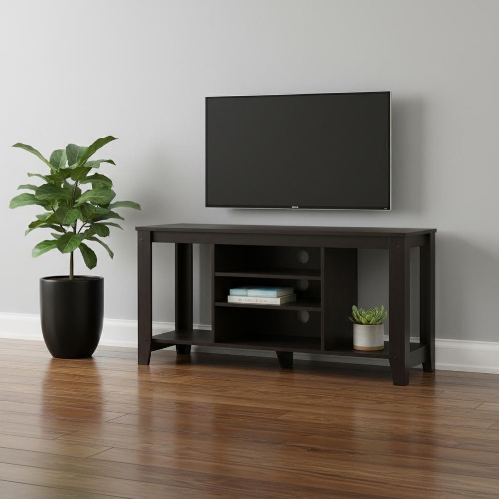 48" Taupe Wood Open Shelving TV Stand HomeRoots
