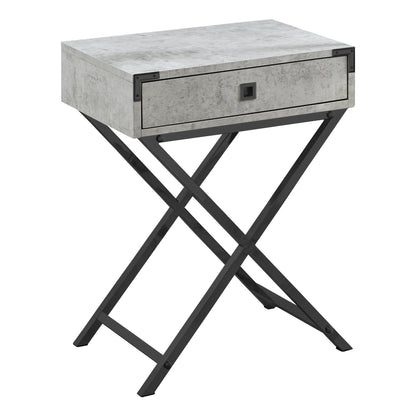 24" Silver And Deep Taupe Wood And Metal End Table With Drawer