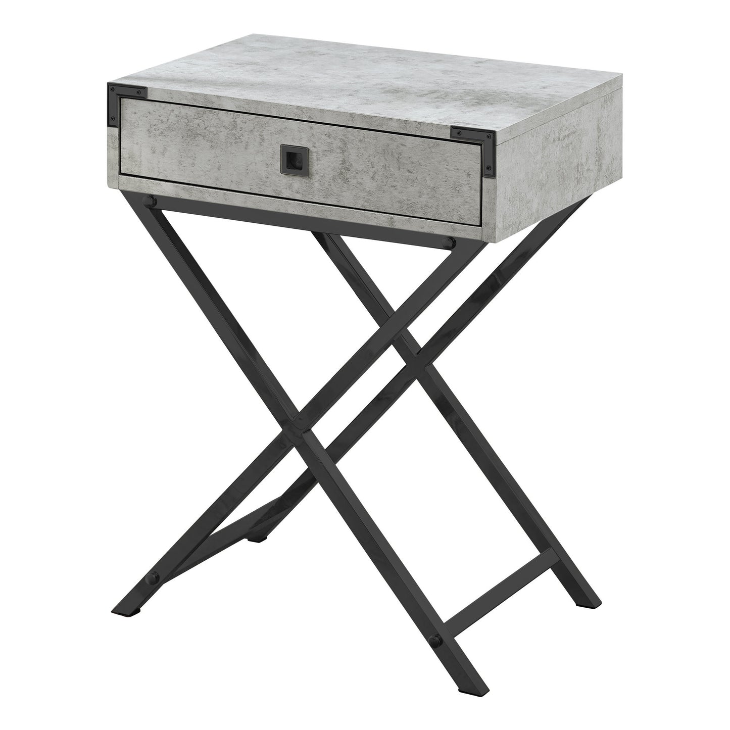 24" Silver And Deep Taupe Wood And Metal End Table With Drawer