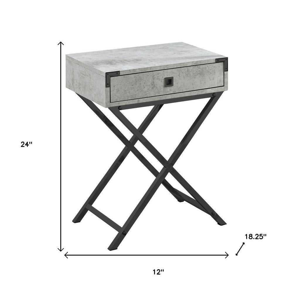 24" Black And Gray Wood And Metal End Table With Drawer HomeRoots