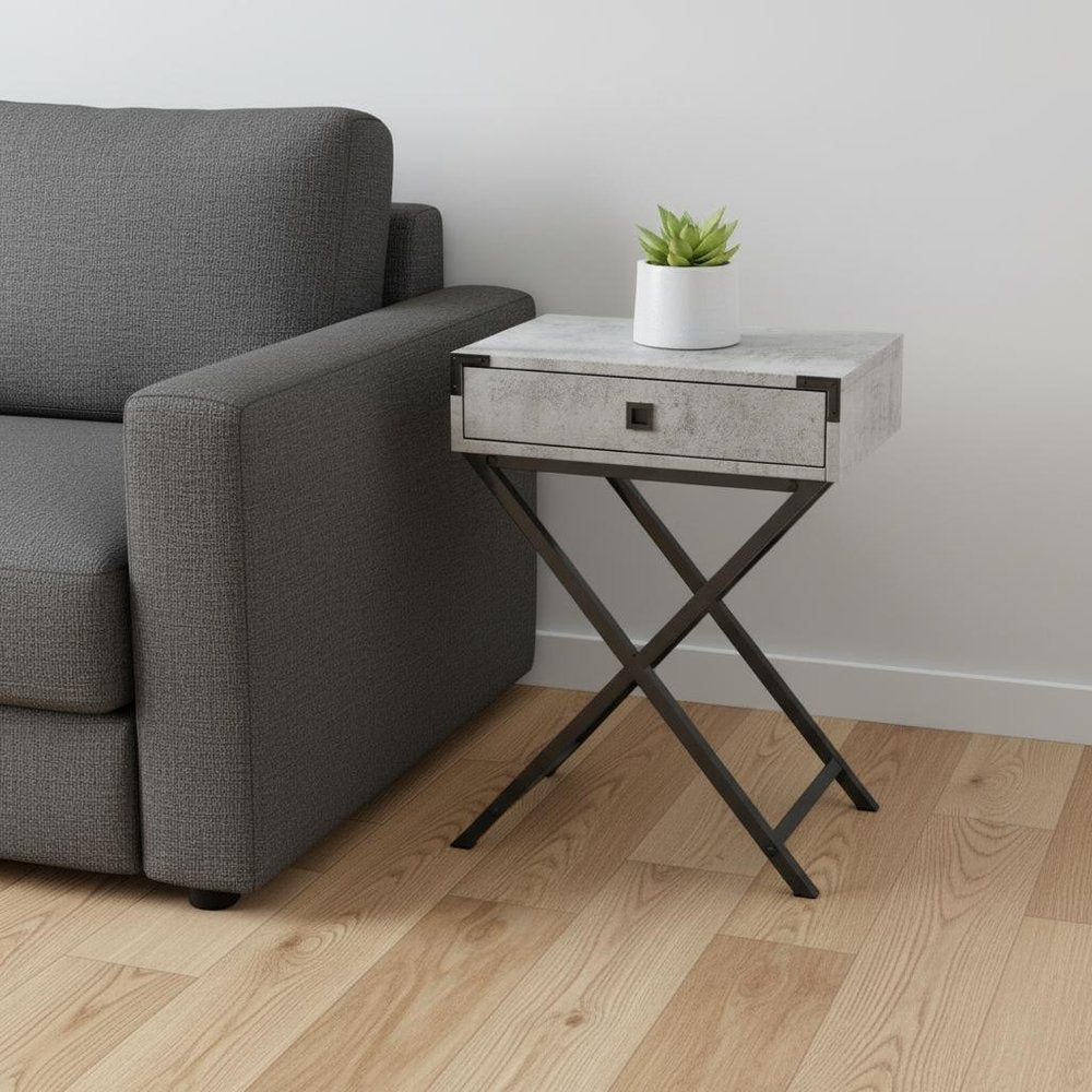 24" Silver And Deep Taupe Wood And Metal End Table With Drawer HomeRoots