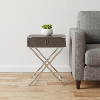 24" Black And Gray Wood And Metal End Table With Drawer HomeRoots