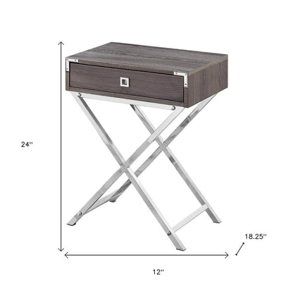 24" Black And Gray Wood And Metal End Table With Drawer HomeRoots