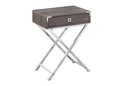 24" Silver And Deep Taupe Wood And Metal End Table With Drawer HomeRoots