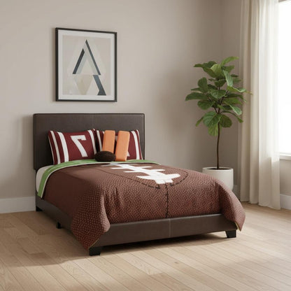 Brown Solid and Manufactured Wood Full Upholstered Faux Leather Bed Frame HomeRoots