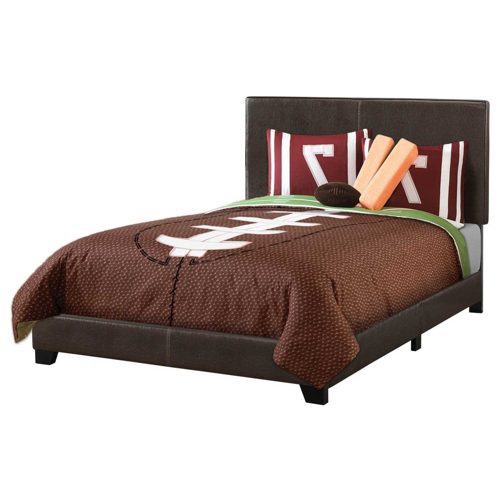 Brown Solid and Manufactured Wood Full Upholstered Faux Leather Bed Frame HomeRoots