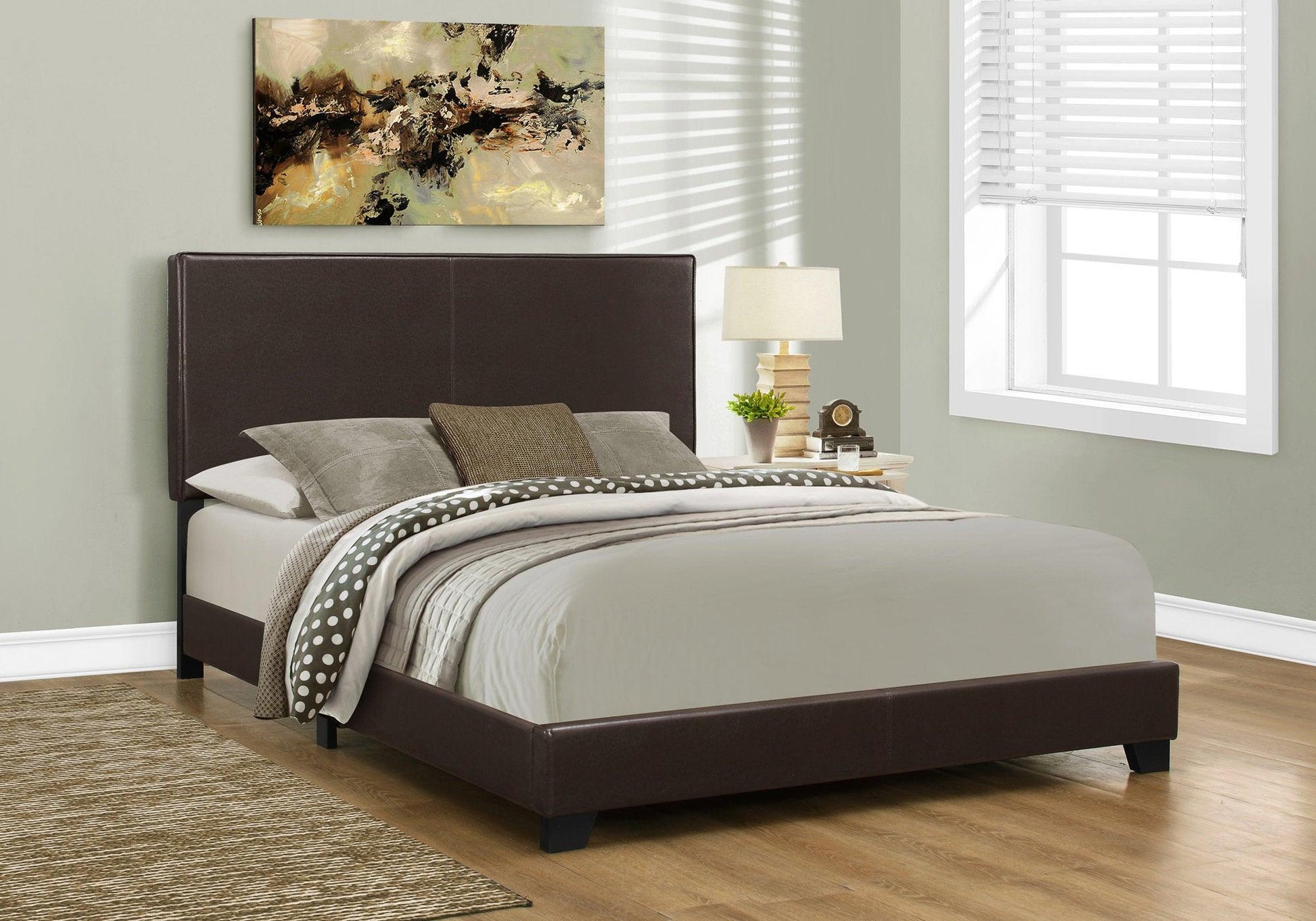 Brown Standard Bed Upholstered With Headboard - FurniFindUSA