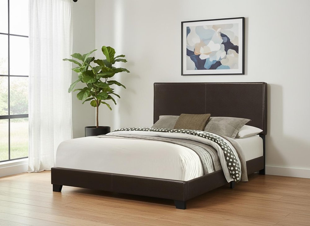 Brown Standard Bed Upholstered With Headboard HomeRoots