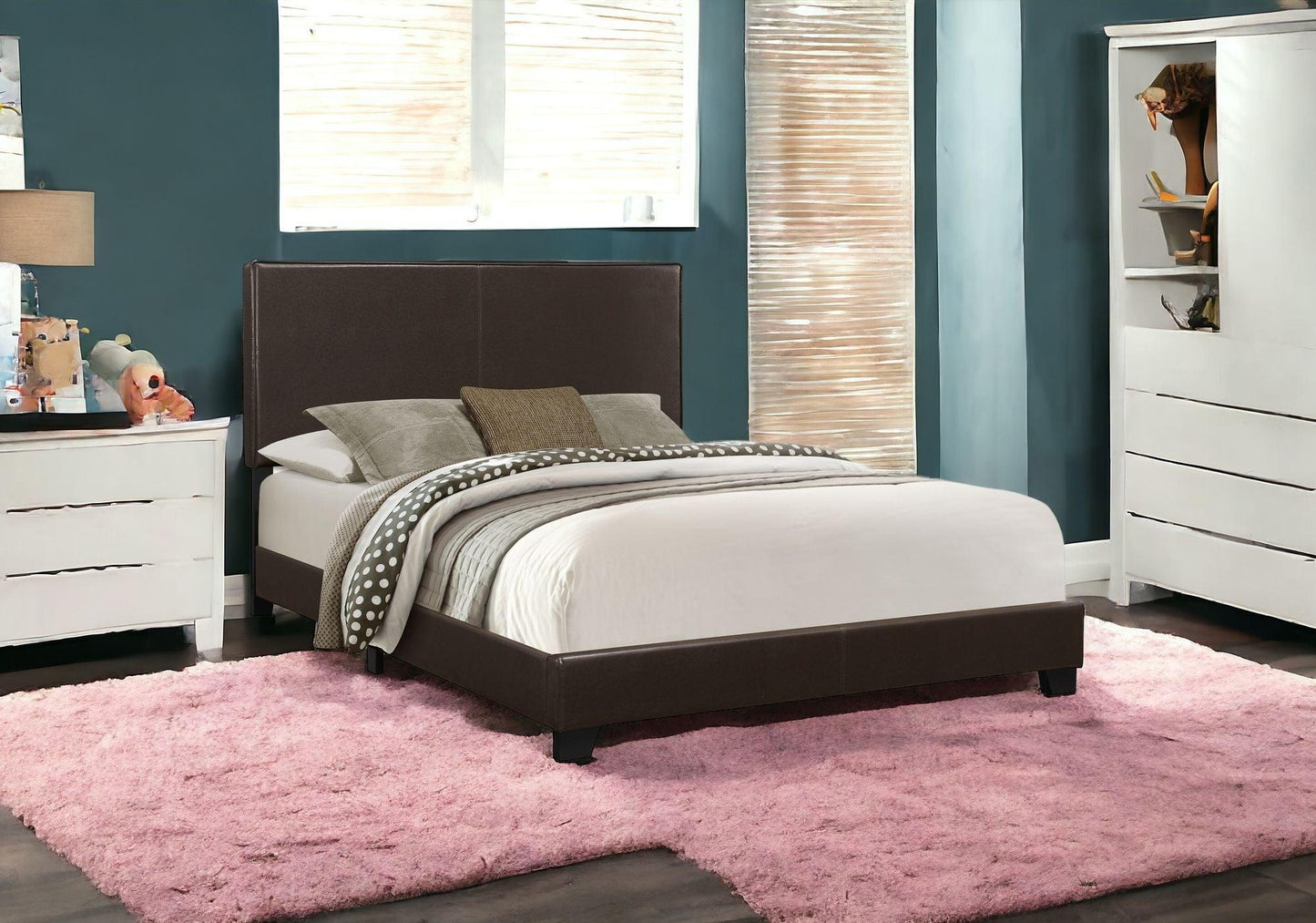 Brown Standard Bed Upholstered With Headboard - FurniFindUSA