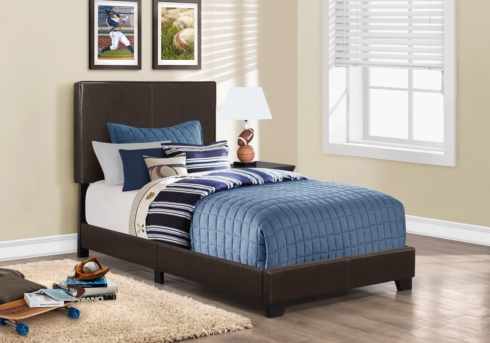 Brown Solid Wood Twin Upholstered Faux Leather Bed Frame HomeRoots