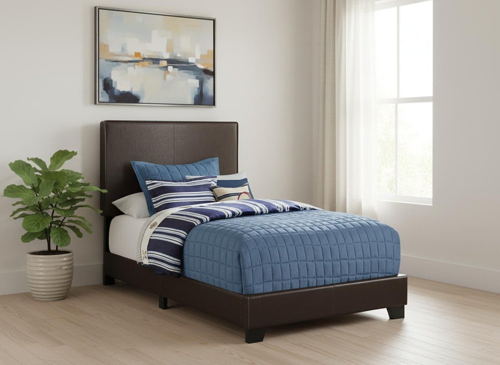 Brown Solid Wood Twin Upholstered Faux Leather Bed Frame HomeRoots