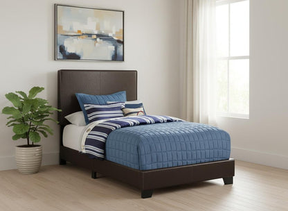 Brown Solid Wood Twin Upholstered Faux Leather Bed Frame HomeRoots