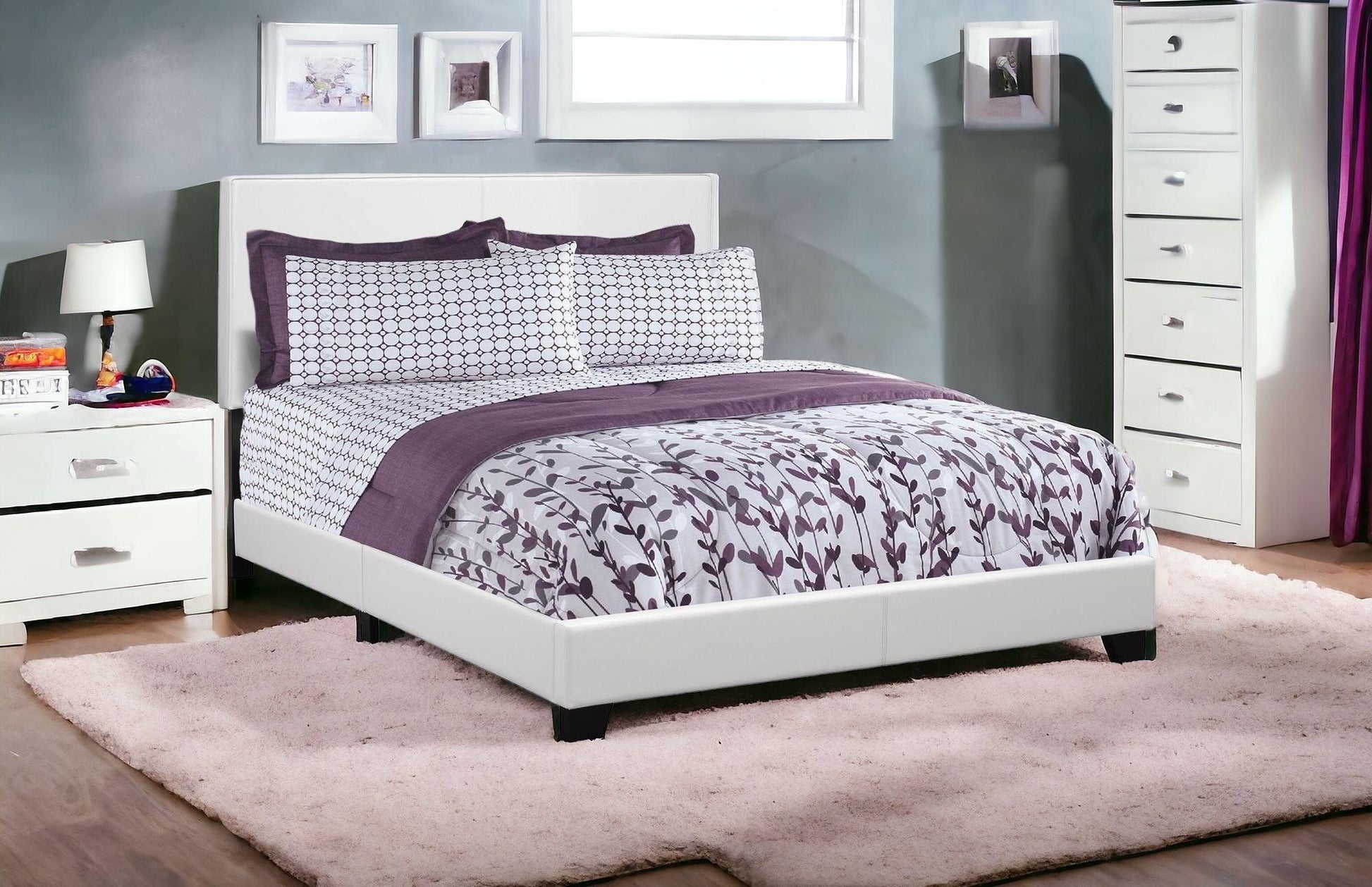 White Standard Bed Upholstered With Headboard - FurniFindUSA