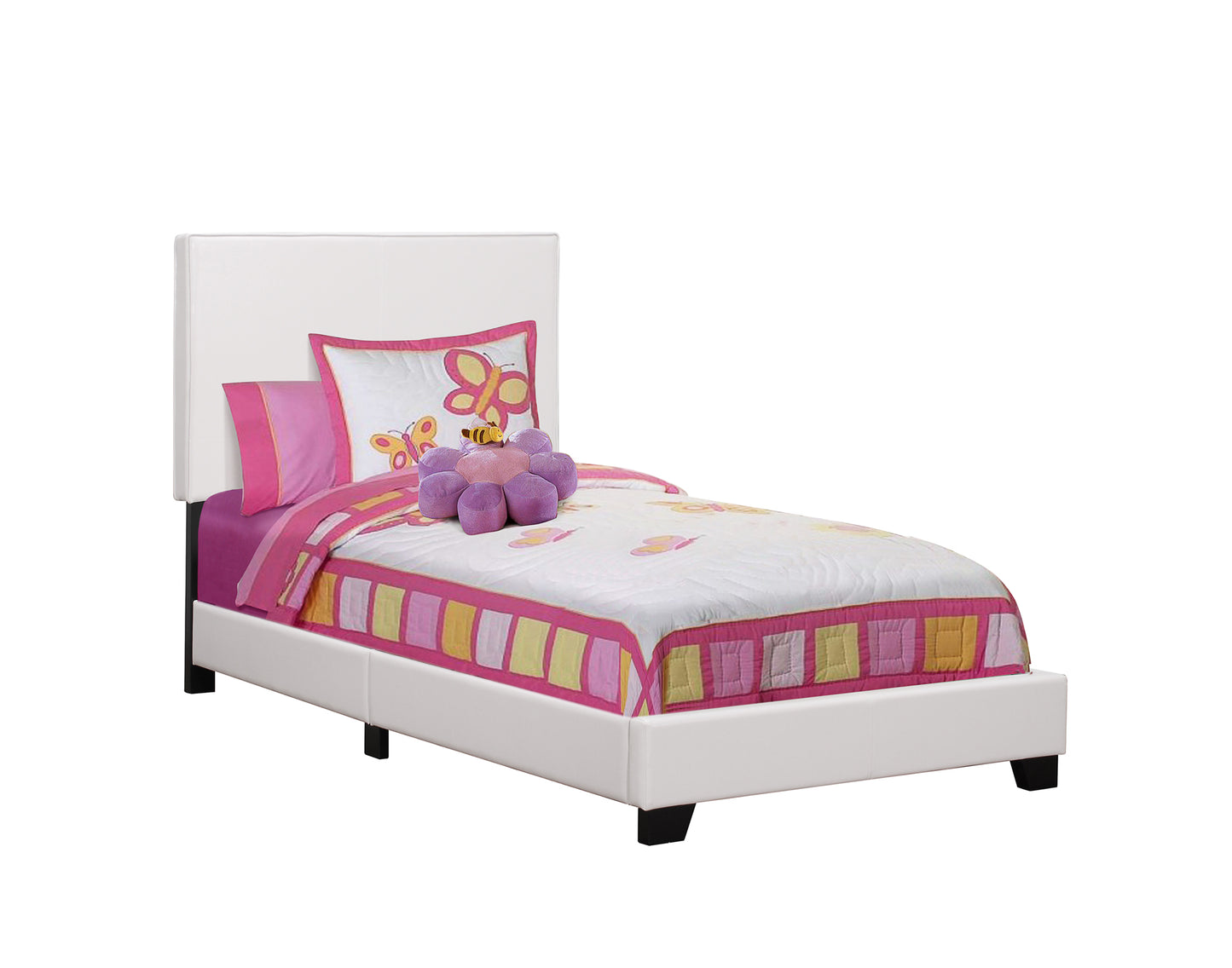 Solid Wood Twin White Upholstered Faux Leather Bed