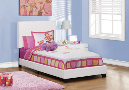 White Solid Wood Twin Upholstered Faux Leather Bed Frame HomeRoots