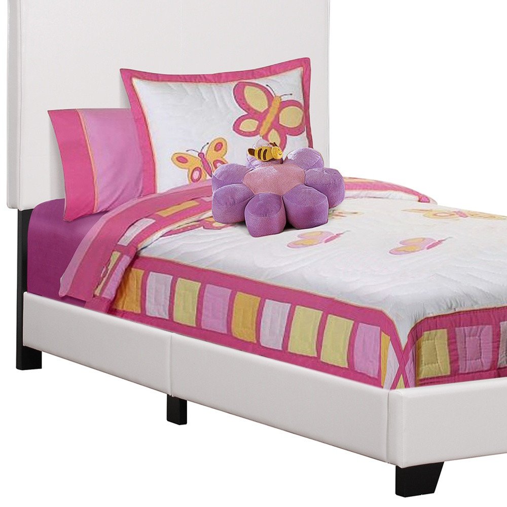White Solid Wood Twin Upholstered Faux Leather Bed Frame HomeRoots