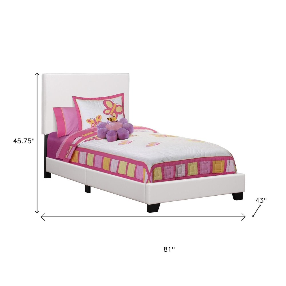 White Solid Wood Twin Upholstered Faux Leather Bed Frame HomeRoots