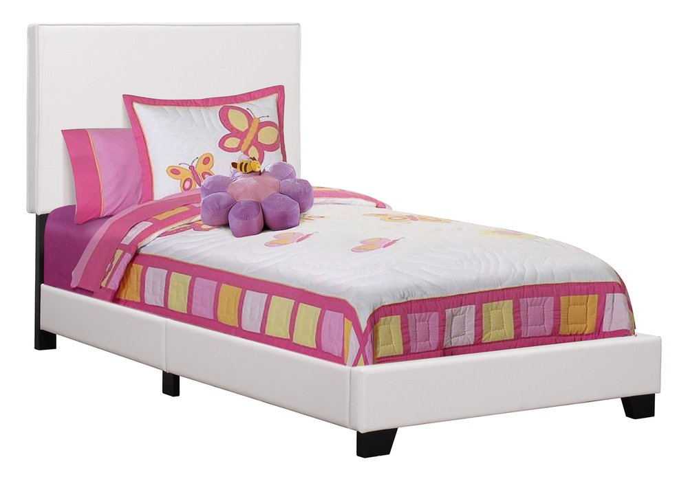 White Solid Wood Twin Upholstered Faux Leather Bed Frame HomeRoots