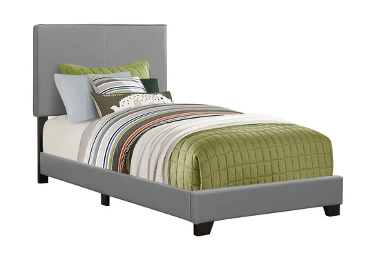 Solid Wood Twin Gray Upholstered Faux Leather Bed - FurniFindUSA