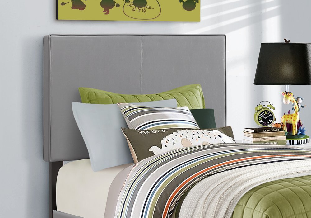 Solid Wood Twin Gray Upholstered Faux Leather Bed HomeRoots