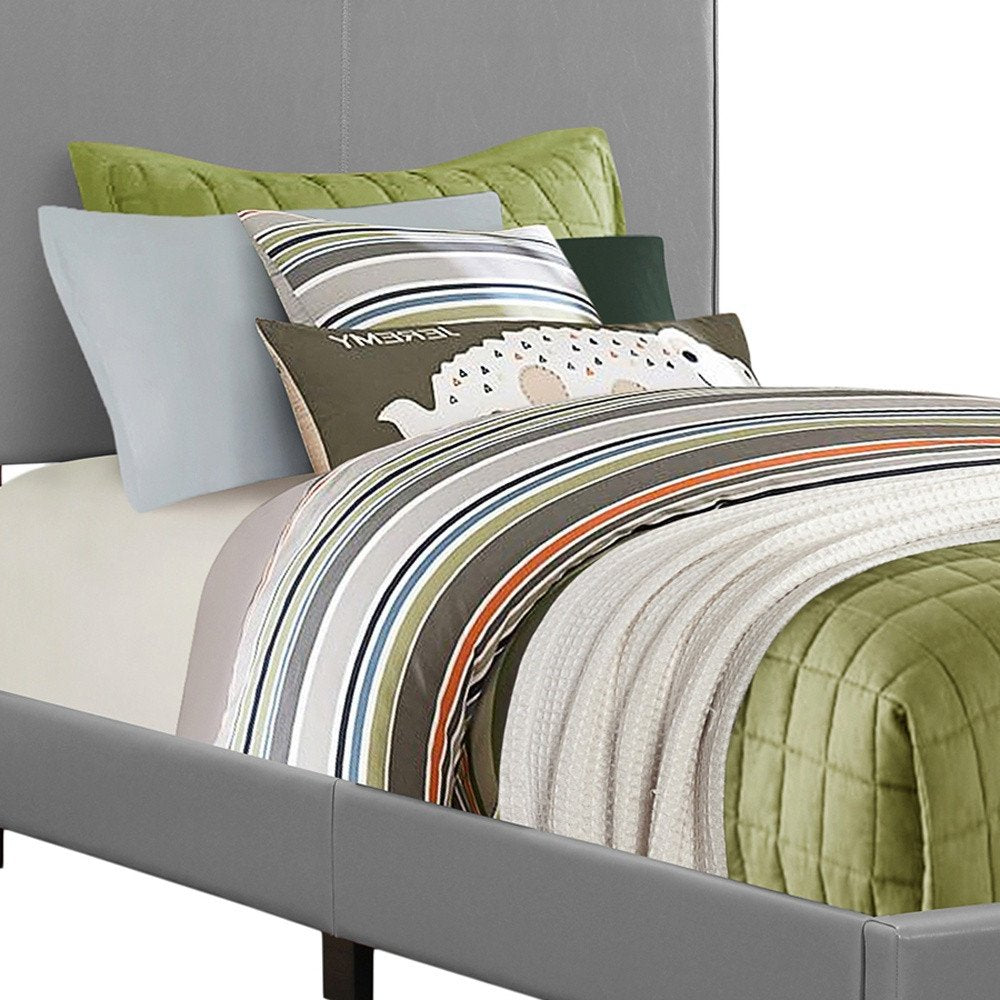 Solid Wood Twin Gray Upholstered Faux Leather Bed HomeRoots