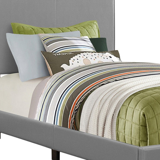 Solid Wood Twin Gray Upholstered Faux Leather Bed HomeRoots